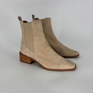 Linea Paolo Vitoria Ankle Boots Fawn Tan Women Size 8 Suede Square Toe Low Heel